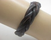 Dark Brown Leather Braided Bracelet With Metal Snapper Adjustable B335
