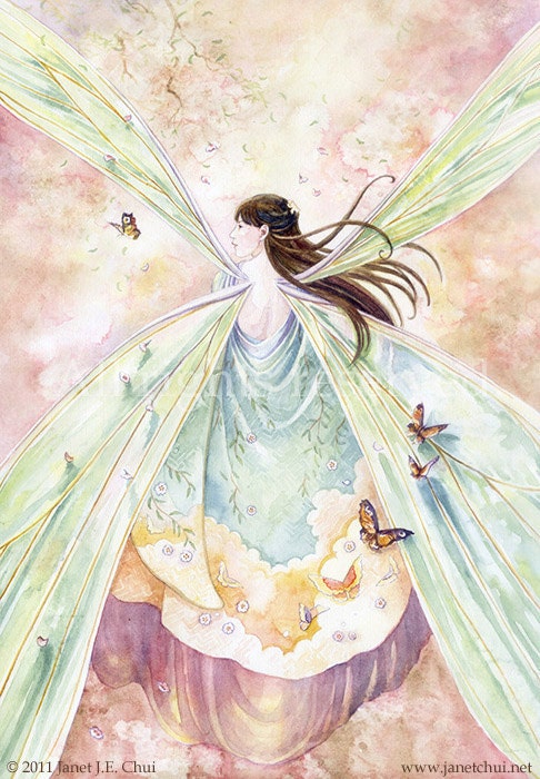 Spring Blossoms: 5x7 fairy springtime cherry blossom fantasy blank card