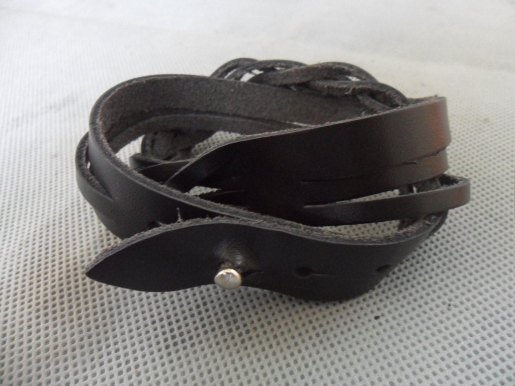 Fashion unisex bracelet Jewelry  Bangle Adjustableand Cool Cuff Bracelet With Black real  Leather Woven SH-019