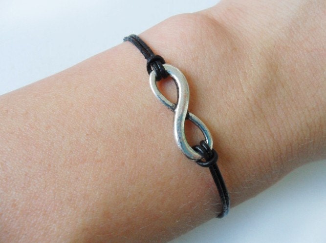 bangle infinity bracelet leather bracelet women bracelet girls bracelet men bracelet with black leather and silver infinity SH-0302