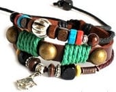 jewelry barcelet unisex barcelet  punk rock Bracelet Cuff with cotton ropes ,wood beads tibetan silver SH-01025084
