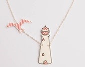 Light House Necklace, illustration with seagull