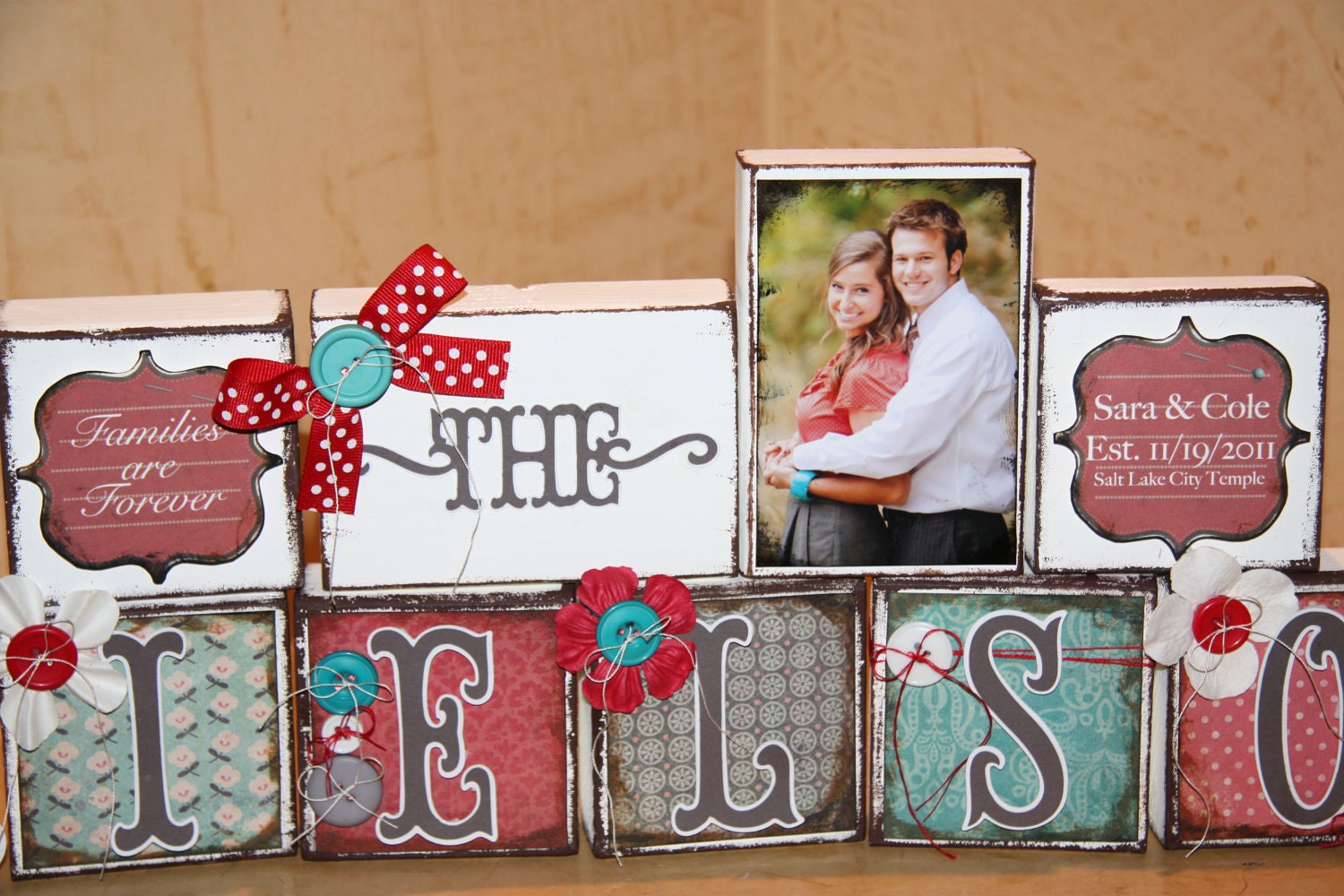 Wedding Block Set/ Custom Name Block Set/ Personalized Name Blocks/ Wedding Bliss Love is in the Air Custom Boutique Name Block Set