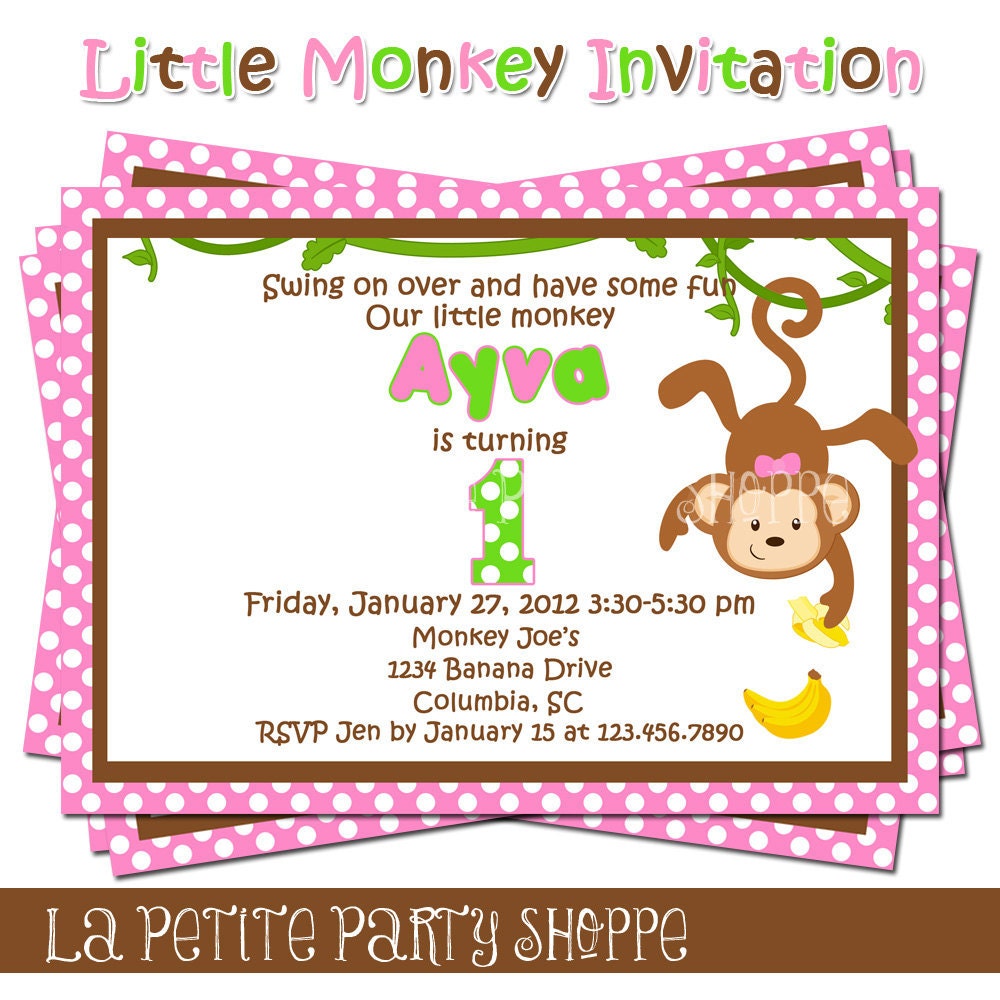 Cute Little Monkey Printable Invitation-Girls-DIY Print Your Own Il_170x135