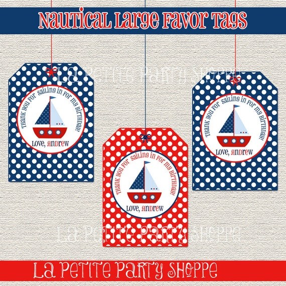 Nautical Luggage Style Favor Tags-Thank You-Navy Red-Sailboat DIY-Print Your Own Il_570xn