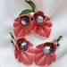 50s Pink Enamel Rhinestone Flower Brooch and Earring Set