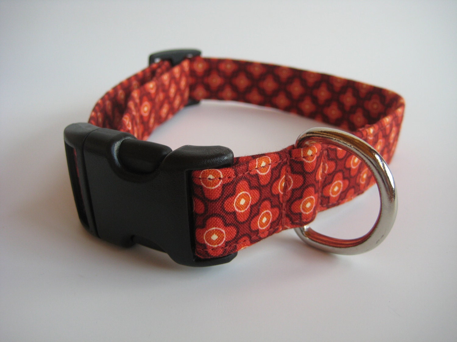 Spanish Tiles Orange and Red Dog Collar size Large