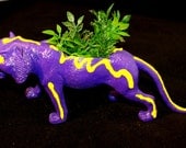 NEON PURPLe and YELLOw TIGER PLANTER - kitsch figurine -home decor