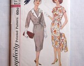 Vintage 1950's Simplicity Pattern Ladies Dress & Jacket w/Detachable Collar - Sleeve Trim - Size 14 B-34" w-26" H-36"