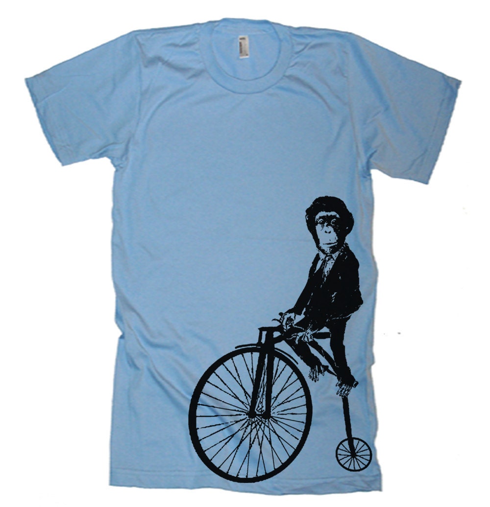 Mens Monkey on a Bike T Shirt - american apparel Tshirt - XS S M L XL and XXL (28 Color Options)