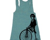 Womens Monkey On Bike Tri-Blend Racerback Tank - American Apparel tanktop shirt - XS, S, M, and L (9 Color Options)