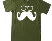 Mens Mustache Wayfarer Glasses Funny T Shirt - American Apparel Tshirt - S, M, L, XL, and XXL (28 Color Options)