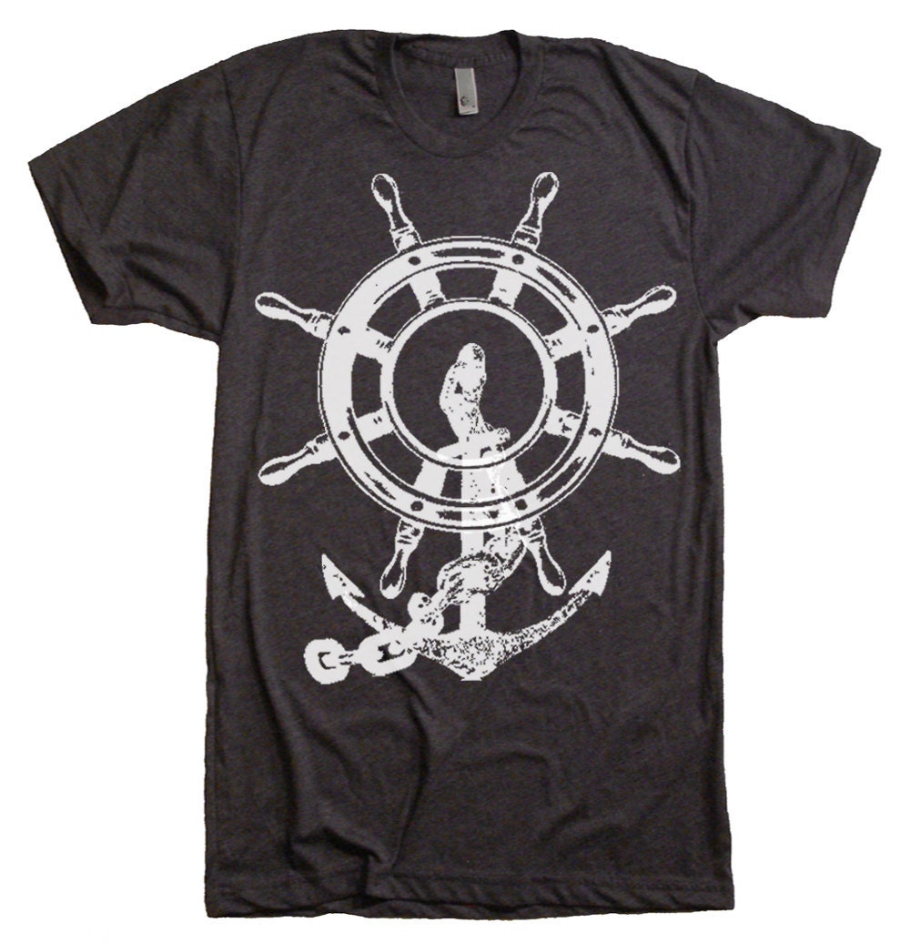 Mens Anchor Ship Wheel T Shirt - American Apparel Tshirt - XS S M L XL and XXL (28 Color Options)