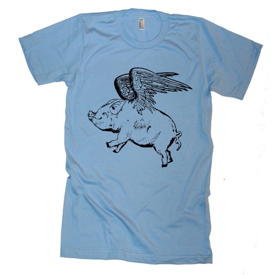 Mens Flying Pig Funny T Shirt American Apparel By Lastearth