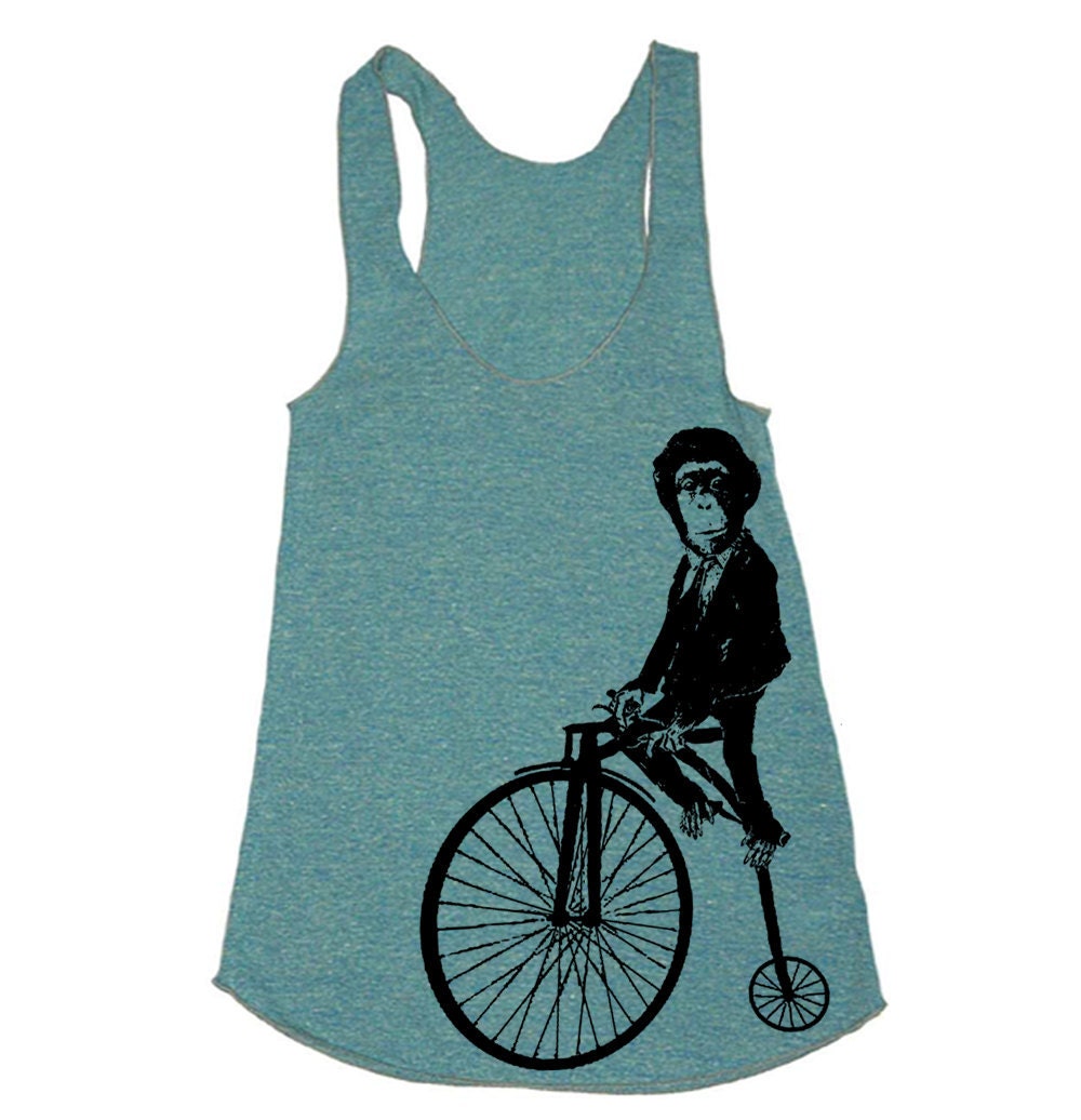 Womens Monkey On Bike Tri-Blend Racerback Tank - American Apparel tanktop shirt - XS, S, M, and L (9 Color Options)
