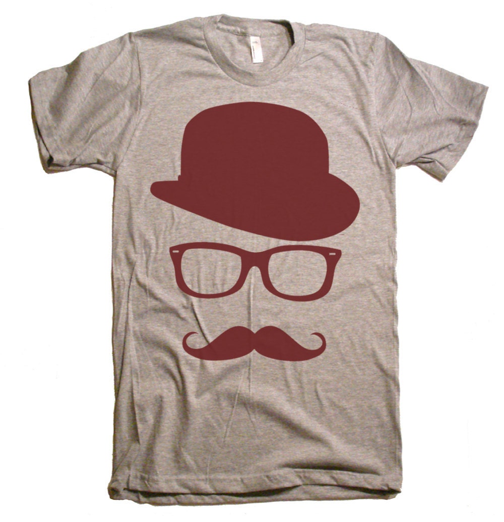 Mens Mustache Hat Wayfarer T Shirt tee - American Apparel Tshirt - XS S M L XL and XXL (28 Color Options)