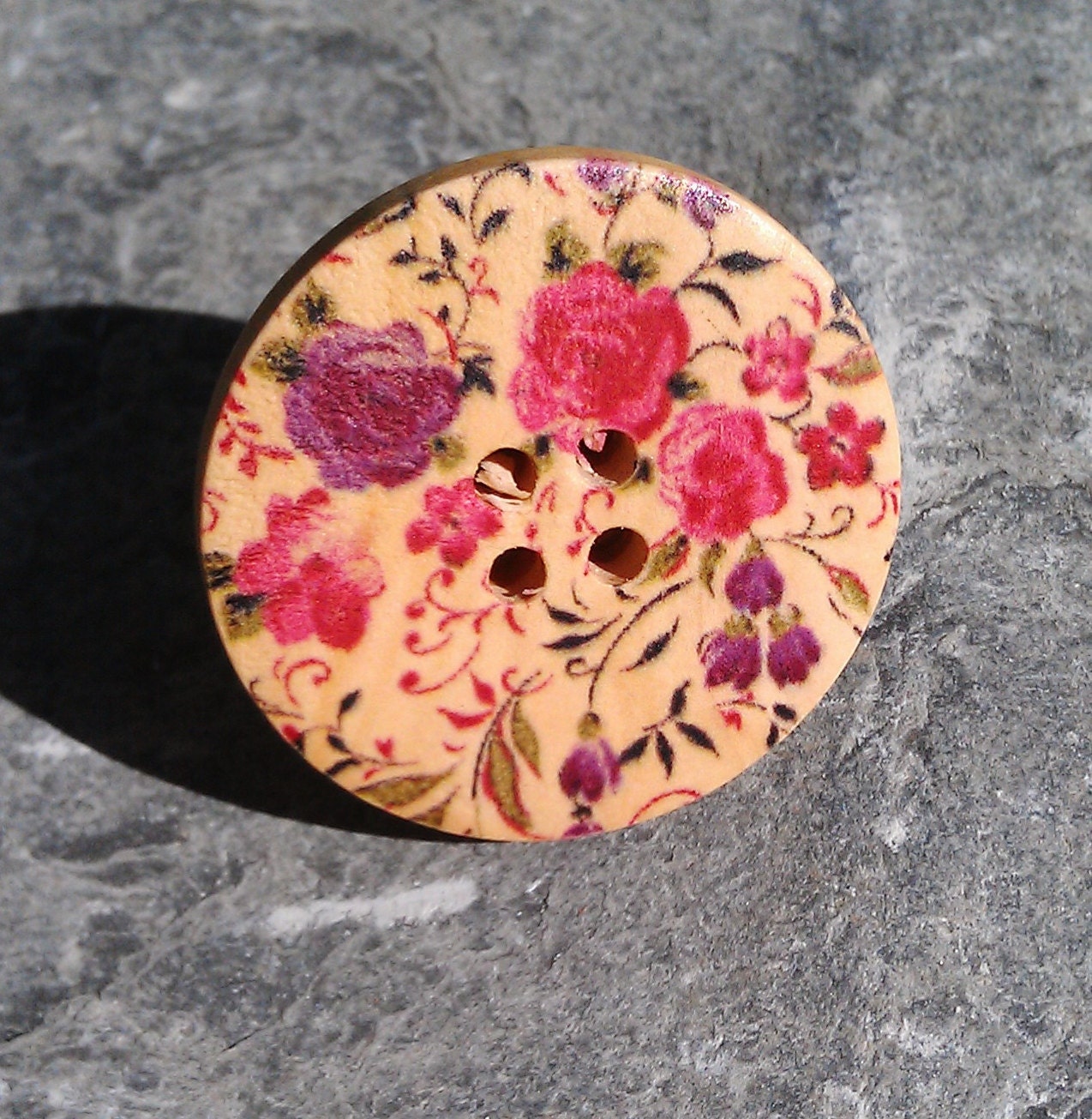 Wooden Button Ring - English Country Garden - Beautiful, Bright and Floral - Original