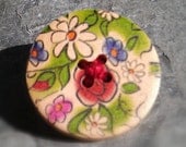 Wooden Button Brooch - Good Morning Garden - Beautiful, Bright and Floral - Original