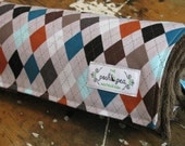 Boy - Minky Baby Blanket - Argyle in Brown, Aqua, Grey & Orange