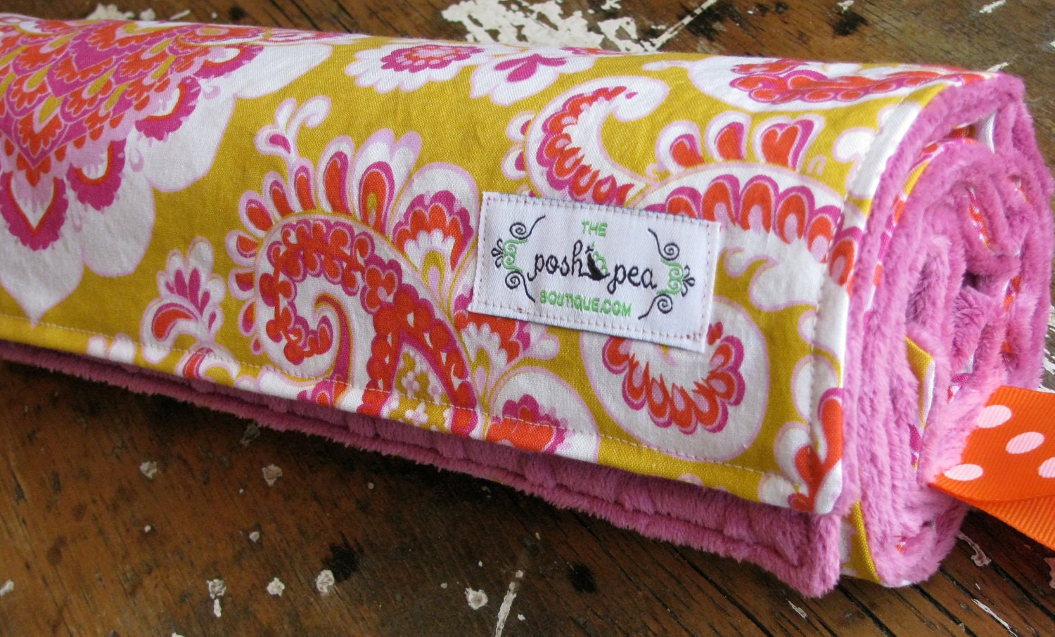 Minky Baby Blanket - Baby Girl - Honey Child Papaya Flourish - Pink and Yellow
