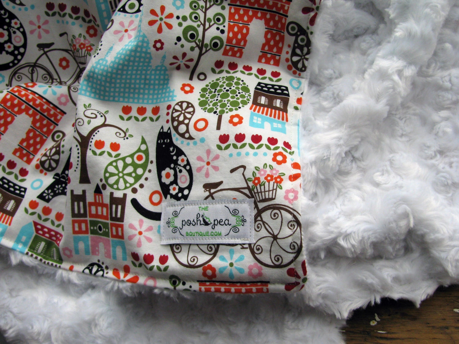 Paris Minky Baby Blanket - Eiffel Tower - L'amour de la vie - You Choose Minky Color or Chenille- 29 x 35