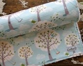 Baby Boy Chenille Baby Blanket - Backyard Baby Windy Day - Blue Baby Blanket - Trees