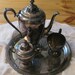 gorgeous victorian tea pot with creamer and suagr bowl with matching tray