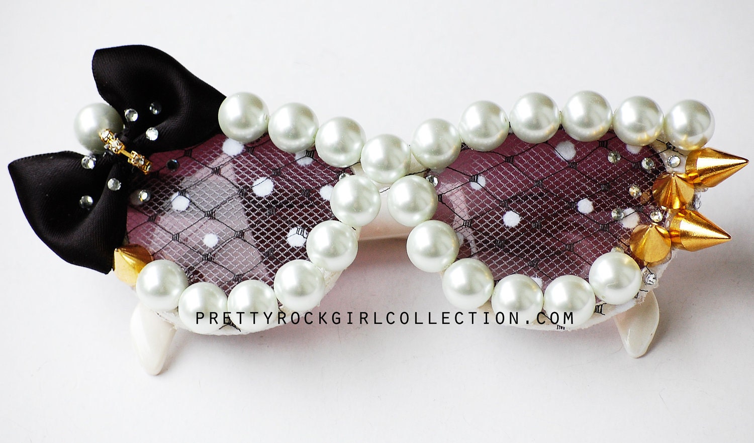Custom Vintage inspired Bow Cat Eye Wear with pearls and spikes