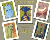 Personalized Monster Note Cards - Paper Goods - Set of 5 CUSTOM Personalized Note Cards - Cute Monsters - Customized Message - Stationery