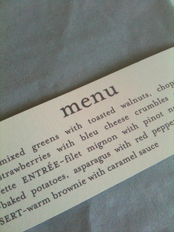 Printed Menu Napkin Ring for Wedding, Rehersal Dinner or Party