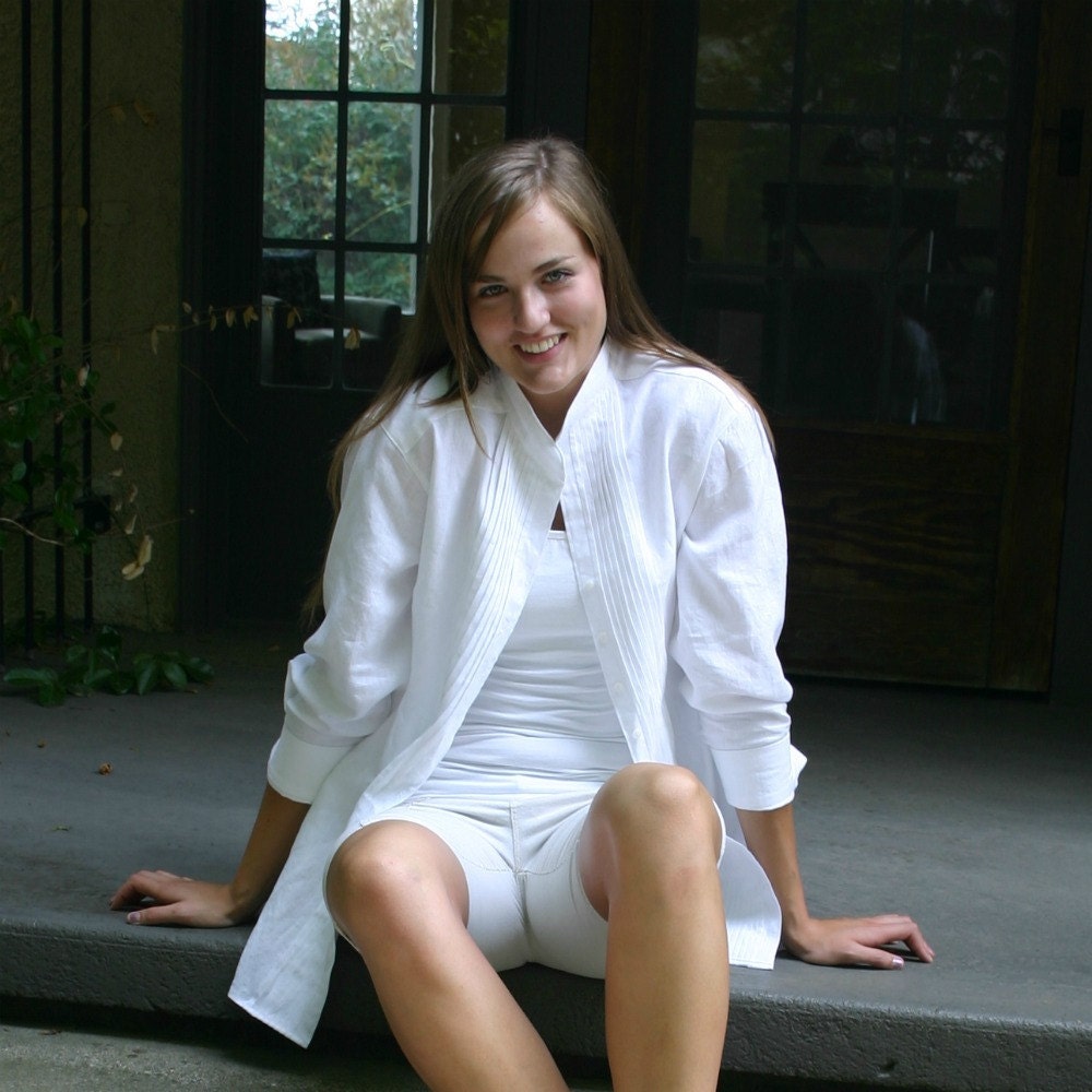 White Linen Womens Shirt Custom Made for You