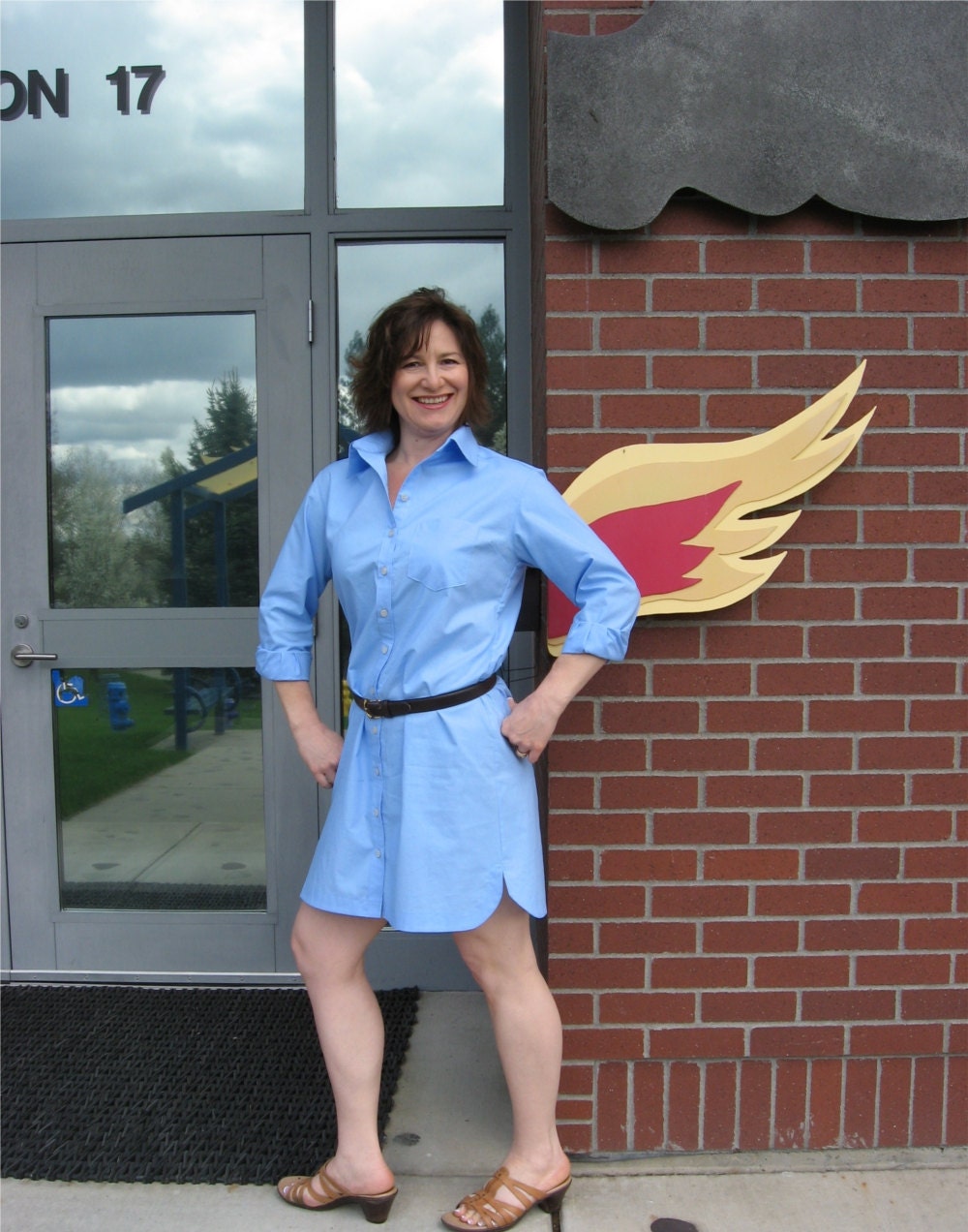 Custom Made Blue ShirtDress Menswear Inspired Cotton