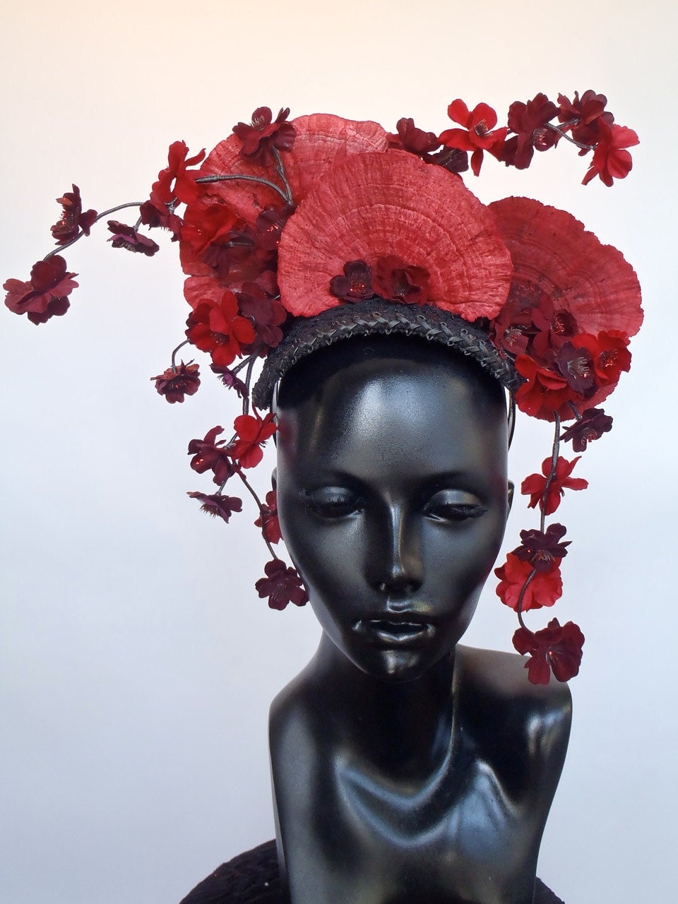 RESERVED FOR LILY: Red Fungus & Flower Headpiece