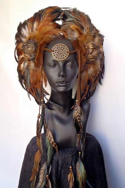 MADE TO ORDER Large Brown Black  Warrior  Headdress
