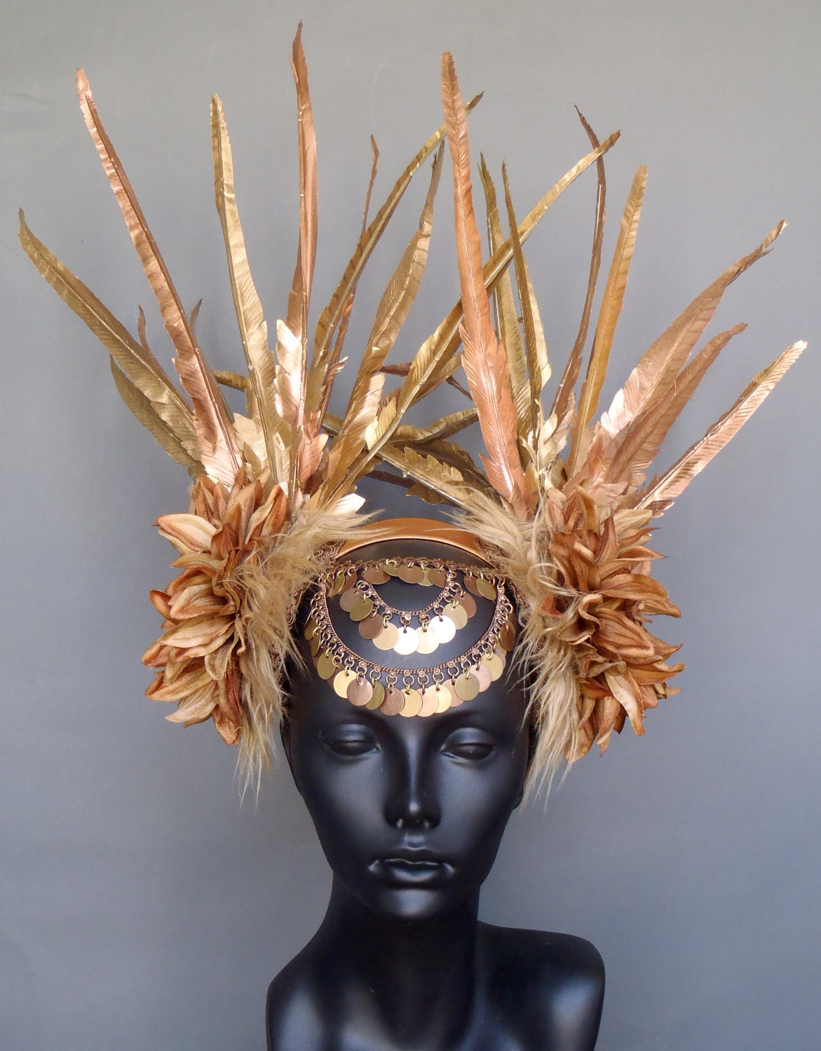 MADE TO ORDER  Gold Faux Feather Headdress