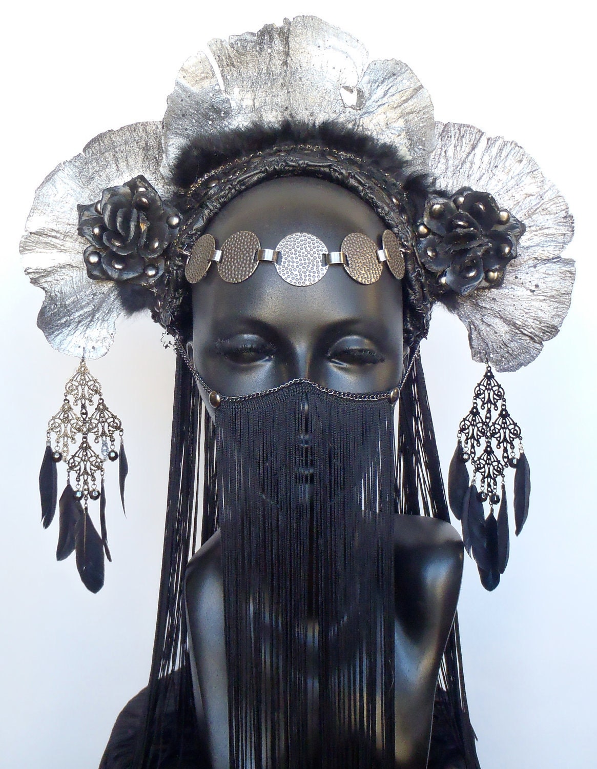 MADE TO ORDER Silver & Black Fungus Headdress