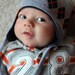 READY To SHIP, free shipping, the EVAN beanie in light grey with navy lining and orange stitching, size newborn or 6-12m