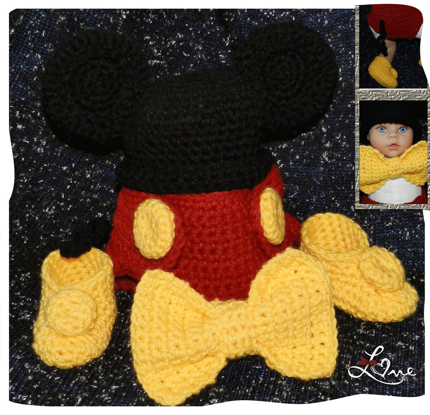 Newborn Baby Boy DISNEY Mickey Mouse Hat  Diaper cover with tail,  yellow shoes, bow - Photo Prop,  Baby Shower , baby first visit GIFT