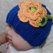 Summer Clearance Hand knitted hat for baby girl CUTE SAPPHIRE baby girl beanie with the big flower