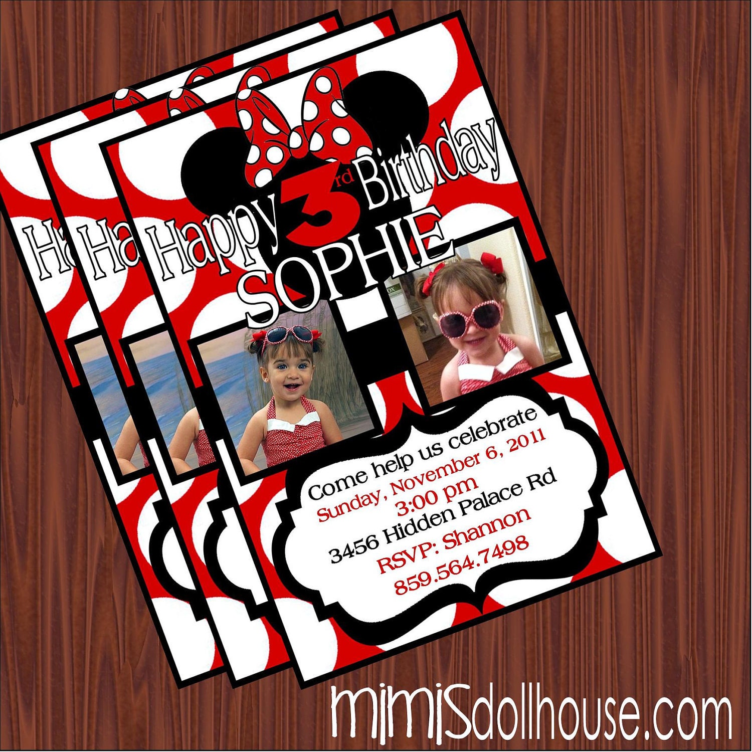 Minnie Mouse Birthday Invitation-Personalized-JPEG/PDF