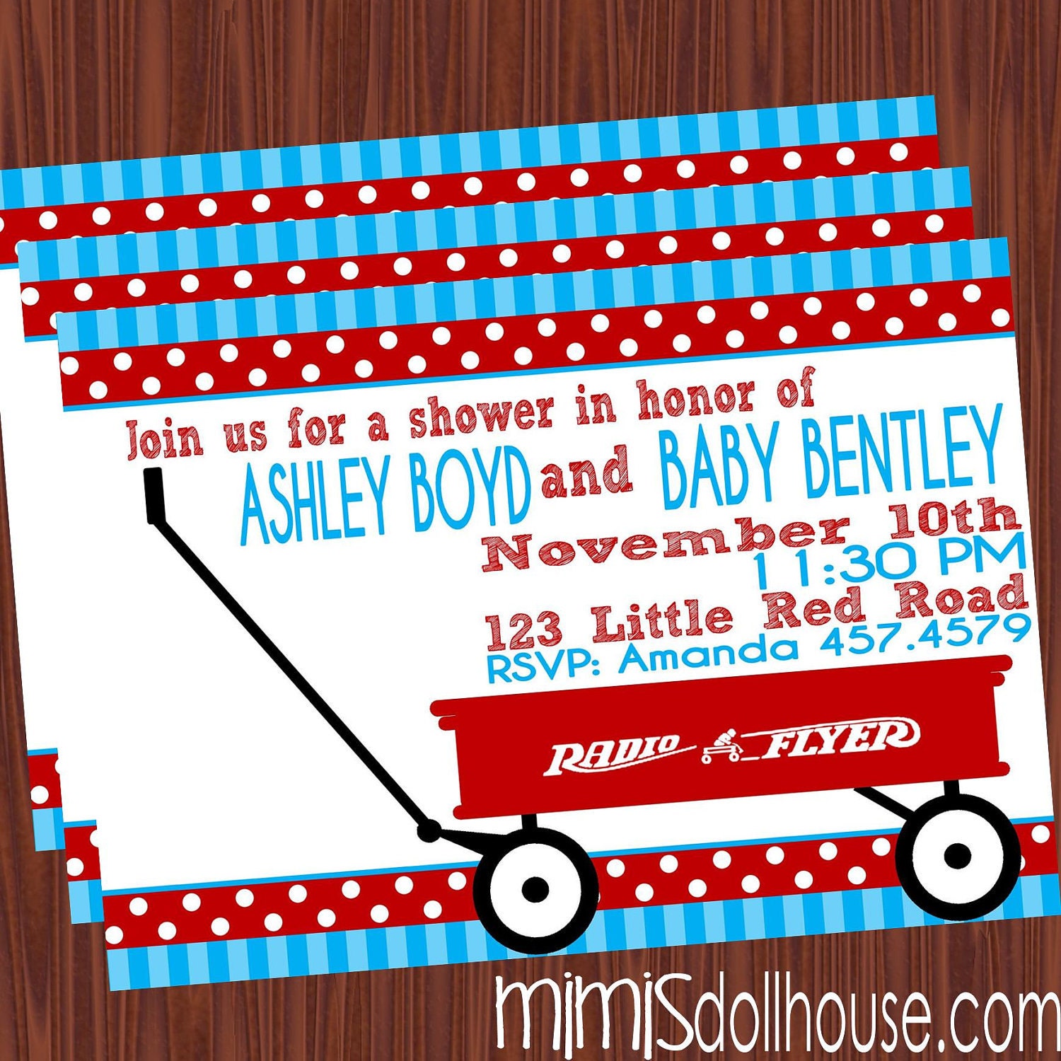 Red Wagon Baby Shower Invitations-Printable Radio Flyer Baby Shower Invitations-JPEG/PDF Il_570xn