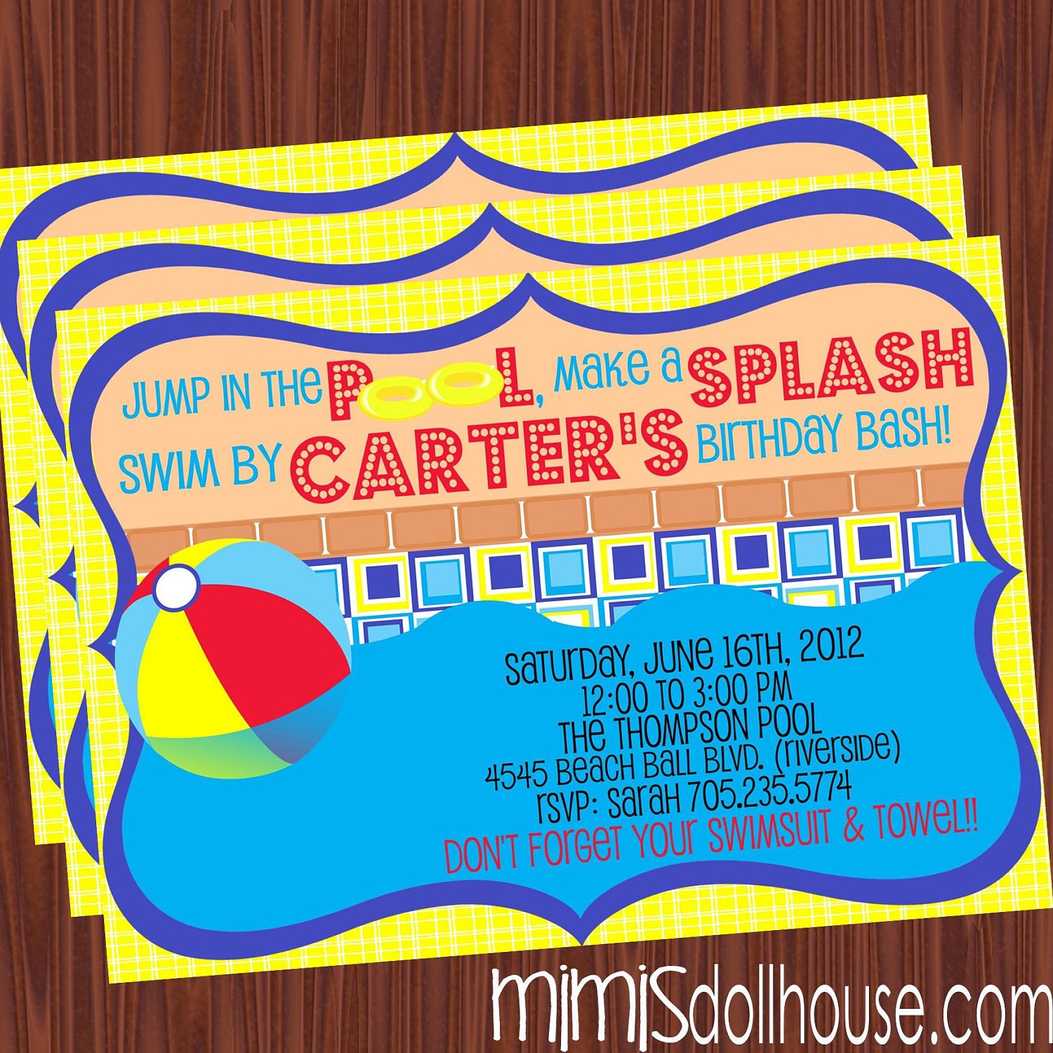 Pool Party Invitation- Printable Pool Party Birthday Invitation PDF/JPEG Il_570xn
