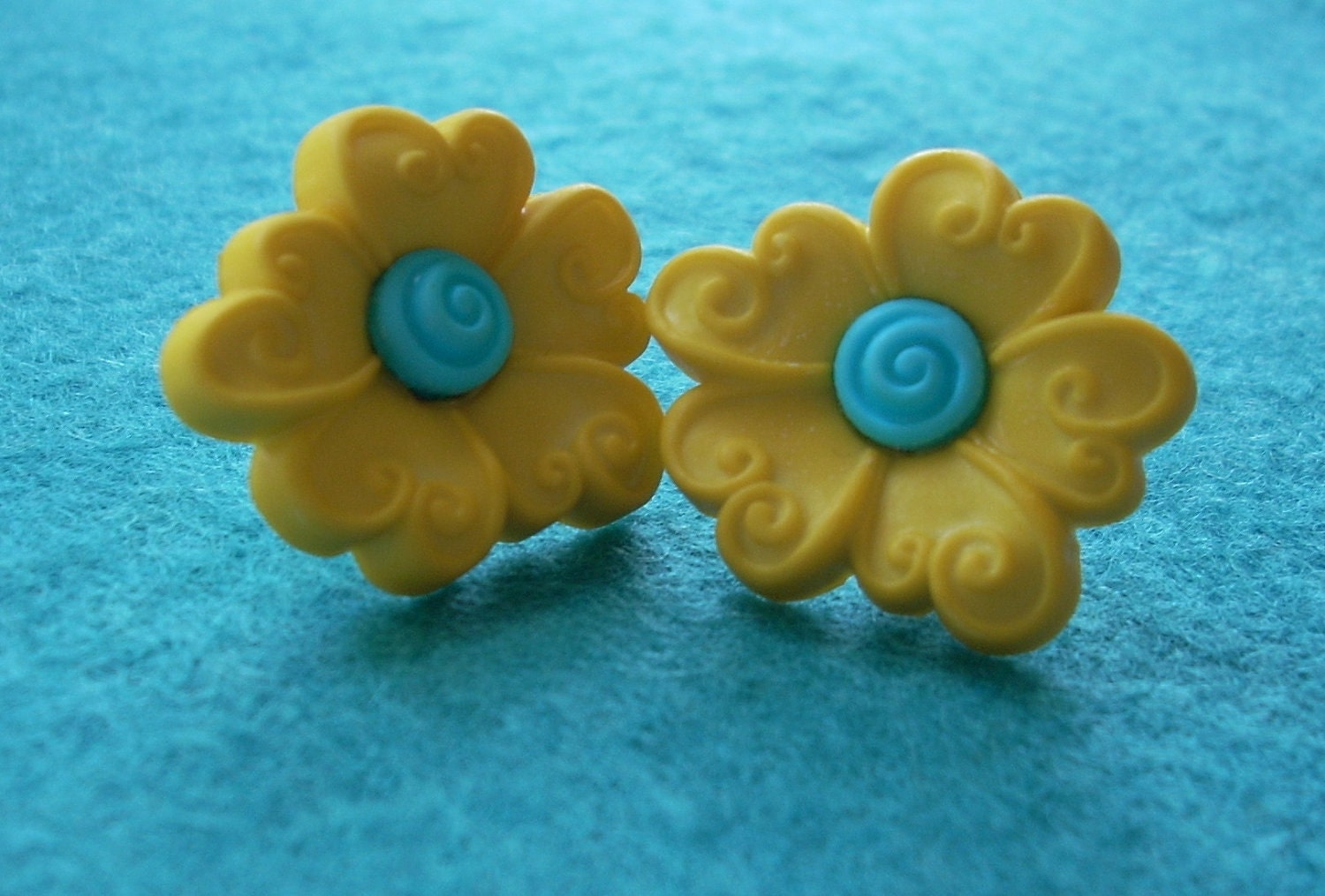 Yellow and Blue Flower Earrings
