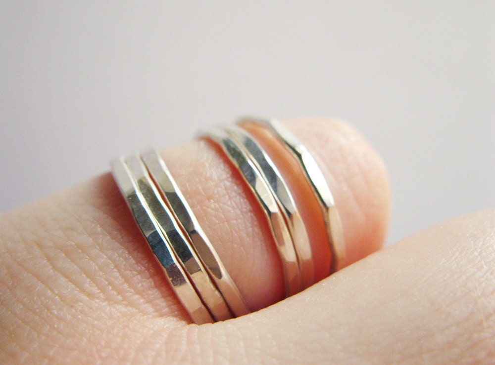 Hammered Stacking Rings - Sterling Silver - Set of three (3)