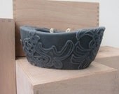 Tuxedo Night - Beeswax / Palmwax Candles - Med Sculptural Natural Wax Candle - Chantilly Lace Pattern Candle -(Charcoal/Lt Grey Color)