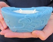 Beeswax / palmwax Candles - Medium Chantilly Lace Sculptural Design Natural Wax Candle- "Sky Blue Color"