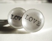 Unique LOVE Silver Cufflinks with Real Vintage Typewriter Text- Minimalist Romantic Cuff Links- Black and White
