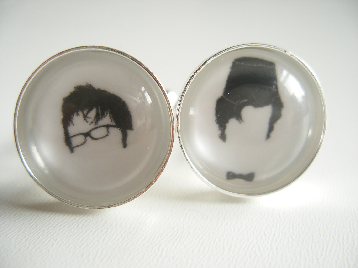 Doctor Who Cufflinks- Tenth and Eleventh Doctor, Matt Smith and David Tennant in Silver Cuff links- Geeky Gift for Him