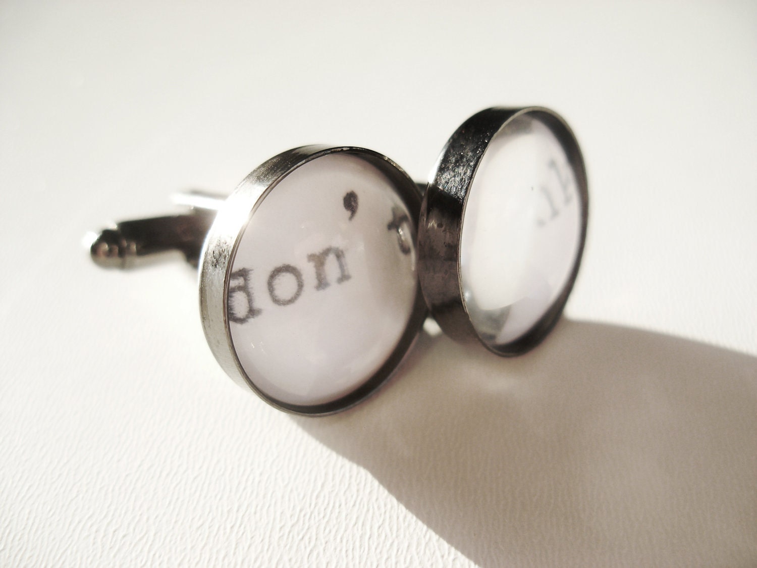 Doctor Who DON'T BLINK Cufflinks with Real Vintage Typewriter Text- Dr Who Black and white Cuff Links- Geeky Gift for Him