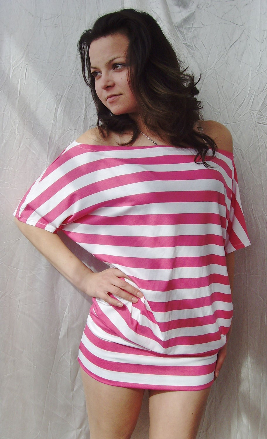 10% discount with coupon code cvetinka10 CuSTOM MadE Oversized Maternity Pink And White Striped Dress Tunic Top STRIPES Xs/ S/ M/ L/ XL